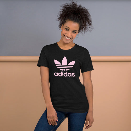 adidas logo female t shirt pure cotton best quality half sleeve in black and white color for women