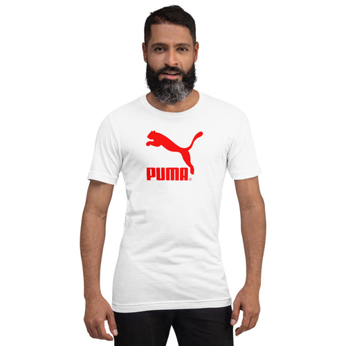 Red Puma logo t shirt for man in black and white color