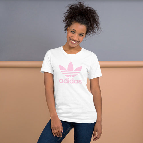 adidas logo female t shirt pure cotton best quality half sleeve in black and white color for women