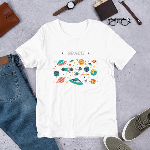 Space t shirt for men and women animated all plants printed